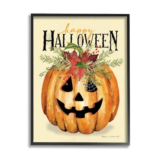 Stupell Industries Happy Halloween Jack-o-Lantern Framed Giclee Art